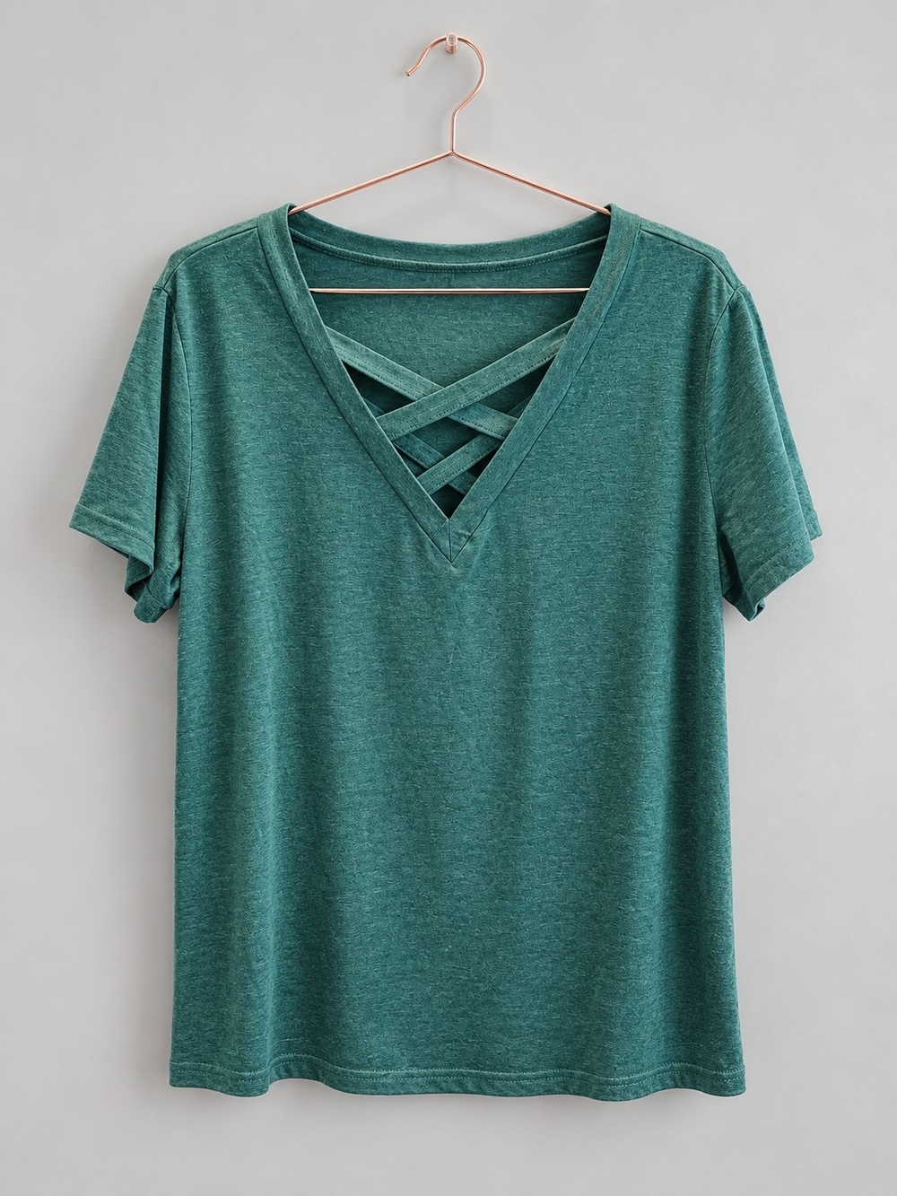 SHEIN Teal Crisscross V-Neck Short Sleeve Tee